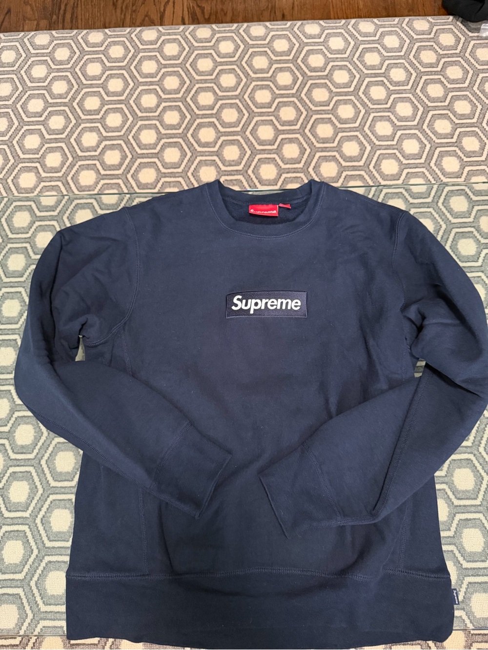 Supreme Men's Box Logo Navy Crewneck Sweatshirt